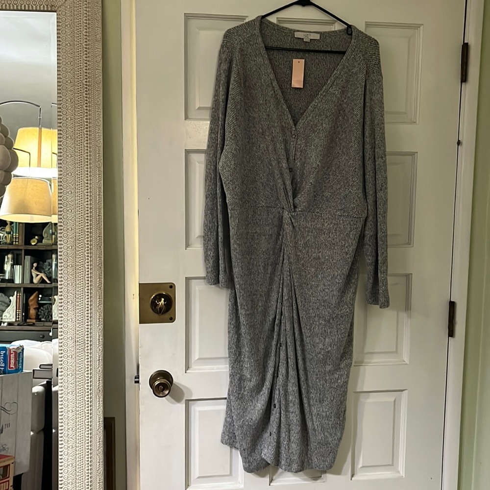 Grey Knit Knotted Dress